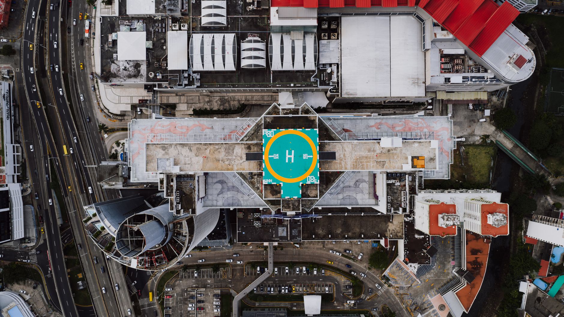 Commercial rooftop aerial view